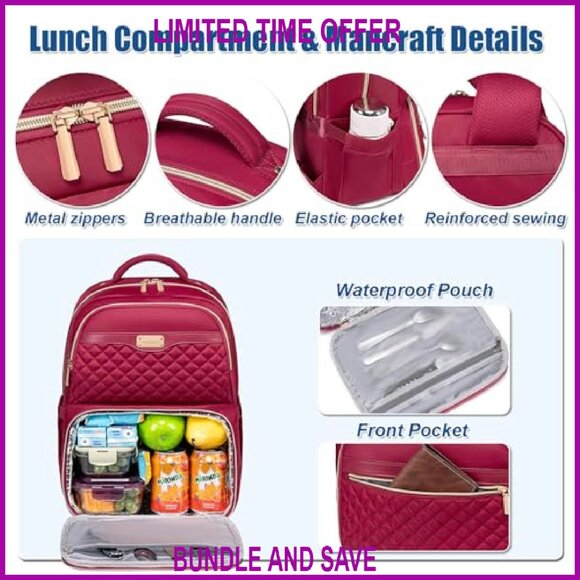 Insulated Laptop Backpack with Lunch Cooler Compartment 15.6 Inch - Picture 8 of 8